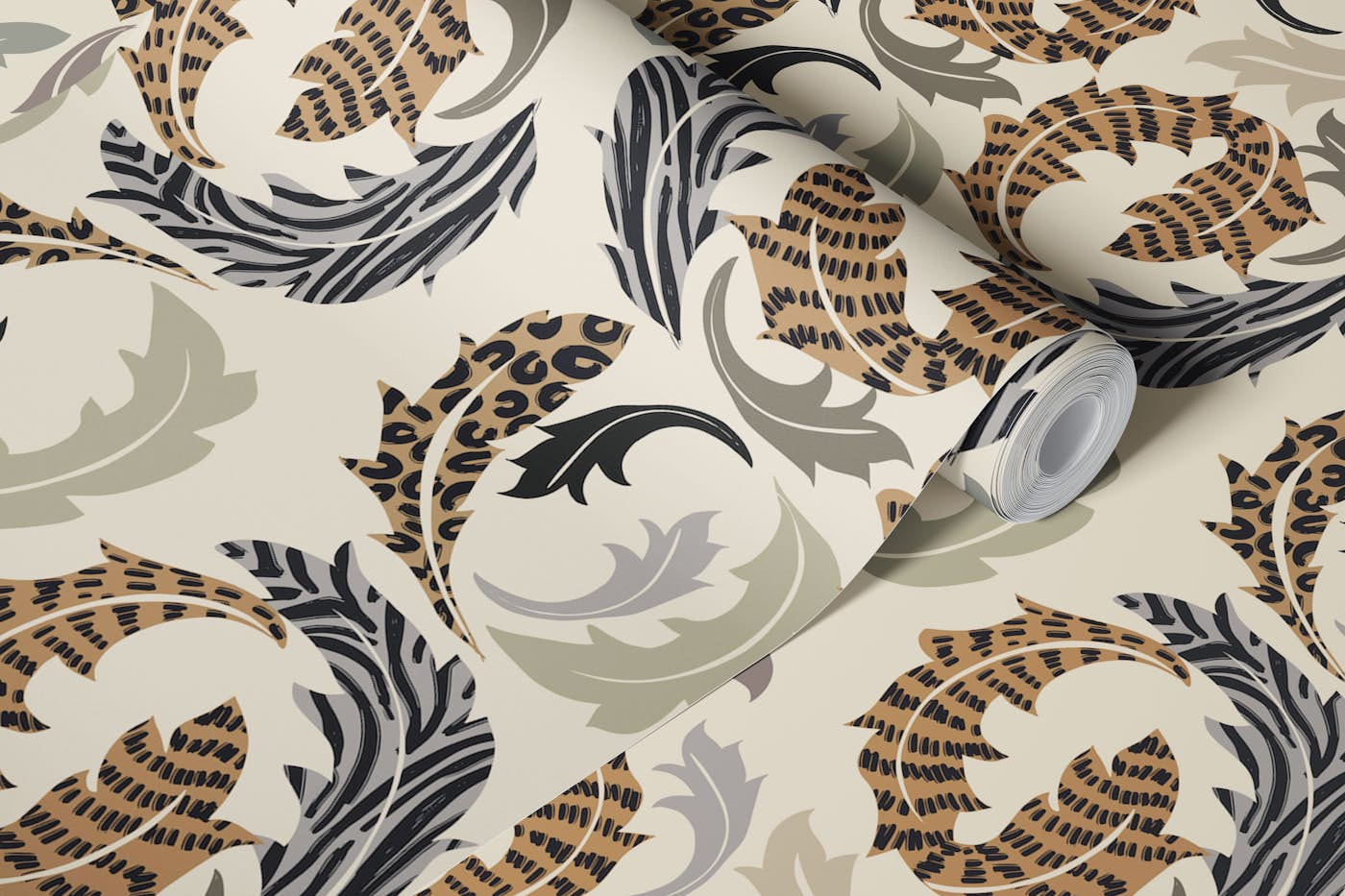 animal acanthus leaves wallpaper roll