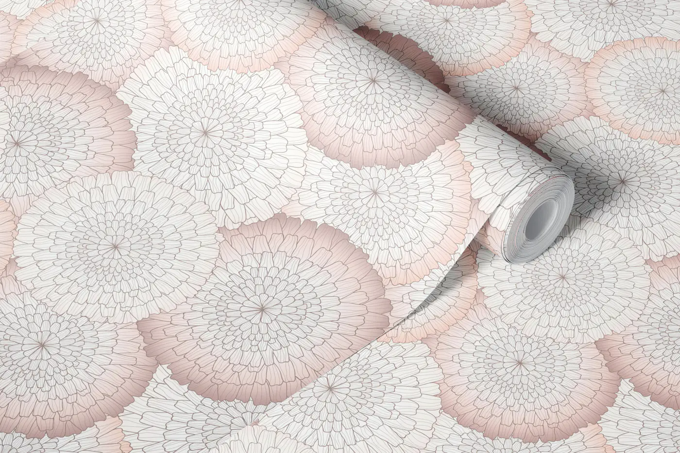 Blush Floral Line Art wallpaper roll