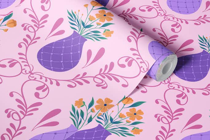 French Country Floral on Pinkwallpaper roll