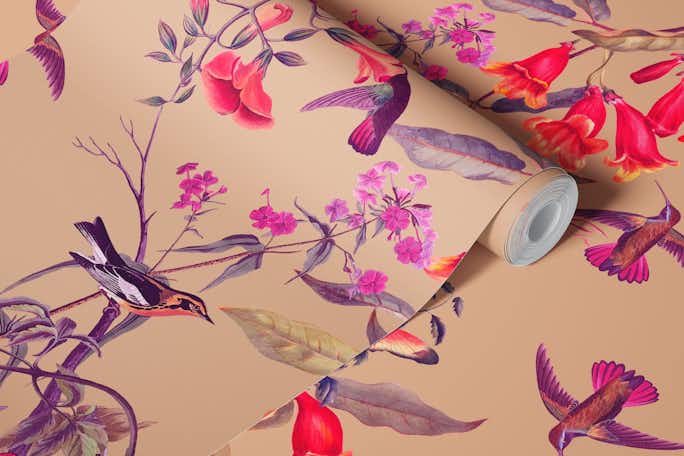 Vintage Hummingbird Floral Patternwallpaper roll