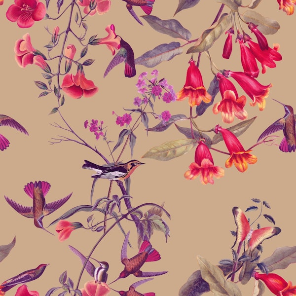 Vintage Hummingbird Floral Pattern