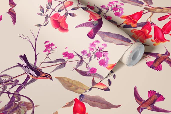 Cheerful Floral Hummingbirdswallpaper roll