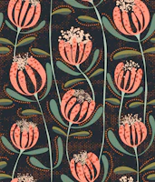 Floating skandi flowers dark blue tapete