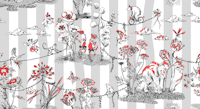 Whimsical Jungel Party light gray raspberry red - S ταπετσαρία
