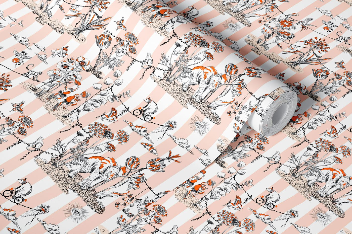 Whimsical Jungel Party tangerine - S wallpaper roll