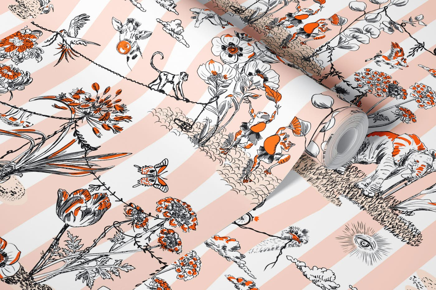 Whimsical Jungel Party white tangerine - L wallpaper roll