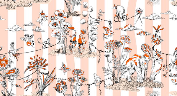 Whimsical Jungel Party white tangerine - L