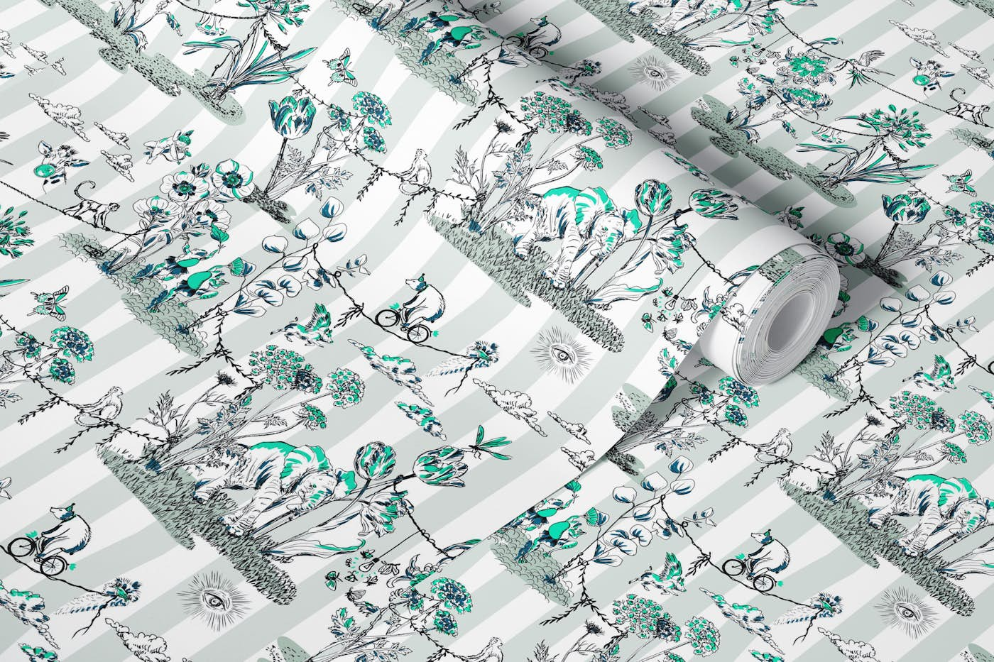 Whimsical Jungel Party water blue turquoise - S wallpaper roll