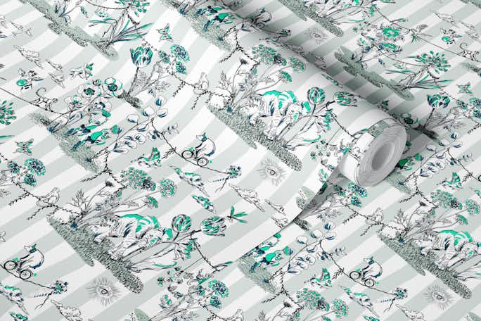 Whimsical Jungel Party water blue turquoise - Swallpaper roll