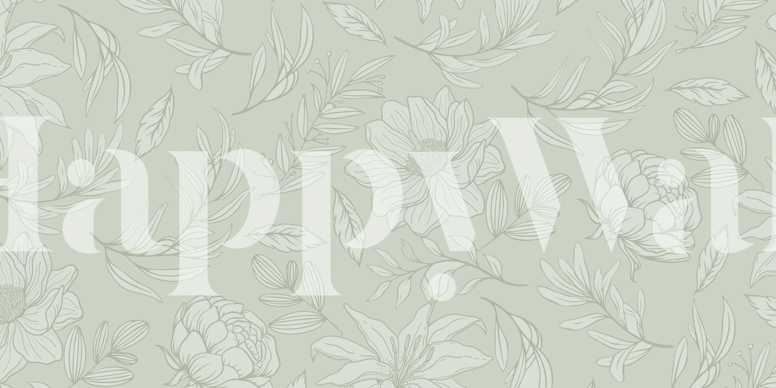 Floral patterns in light green with detailed line art wallpaper