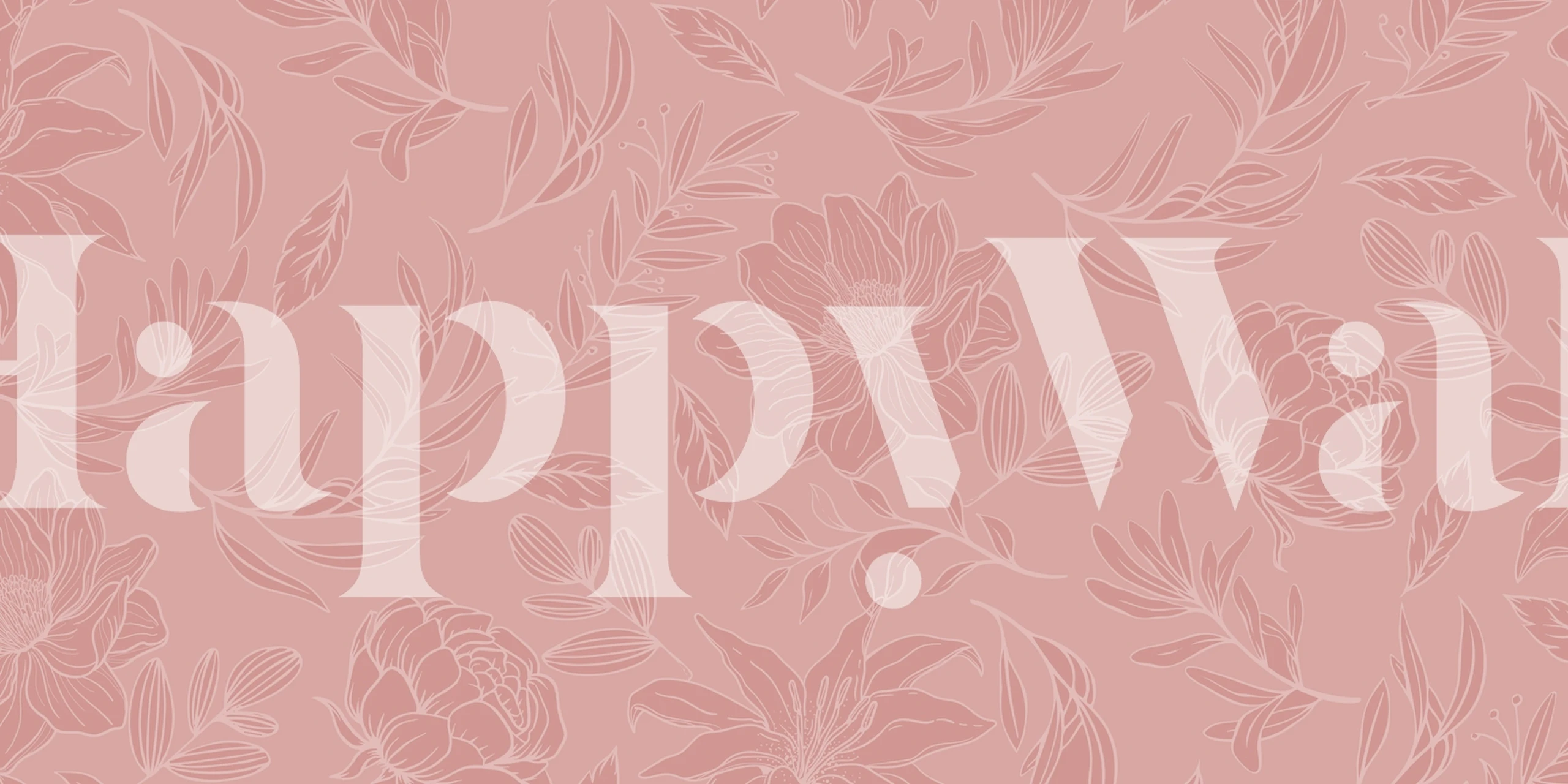 Pink floral pattern wallpaper with outlined flowers and leaves