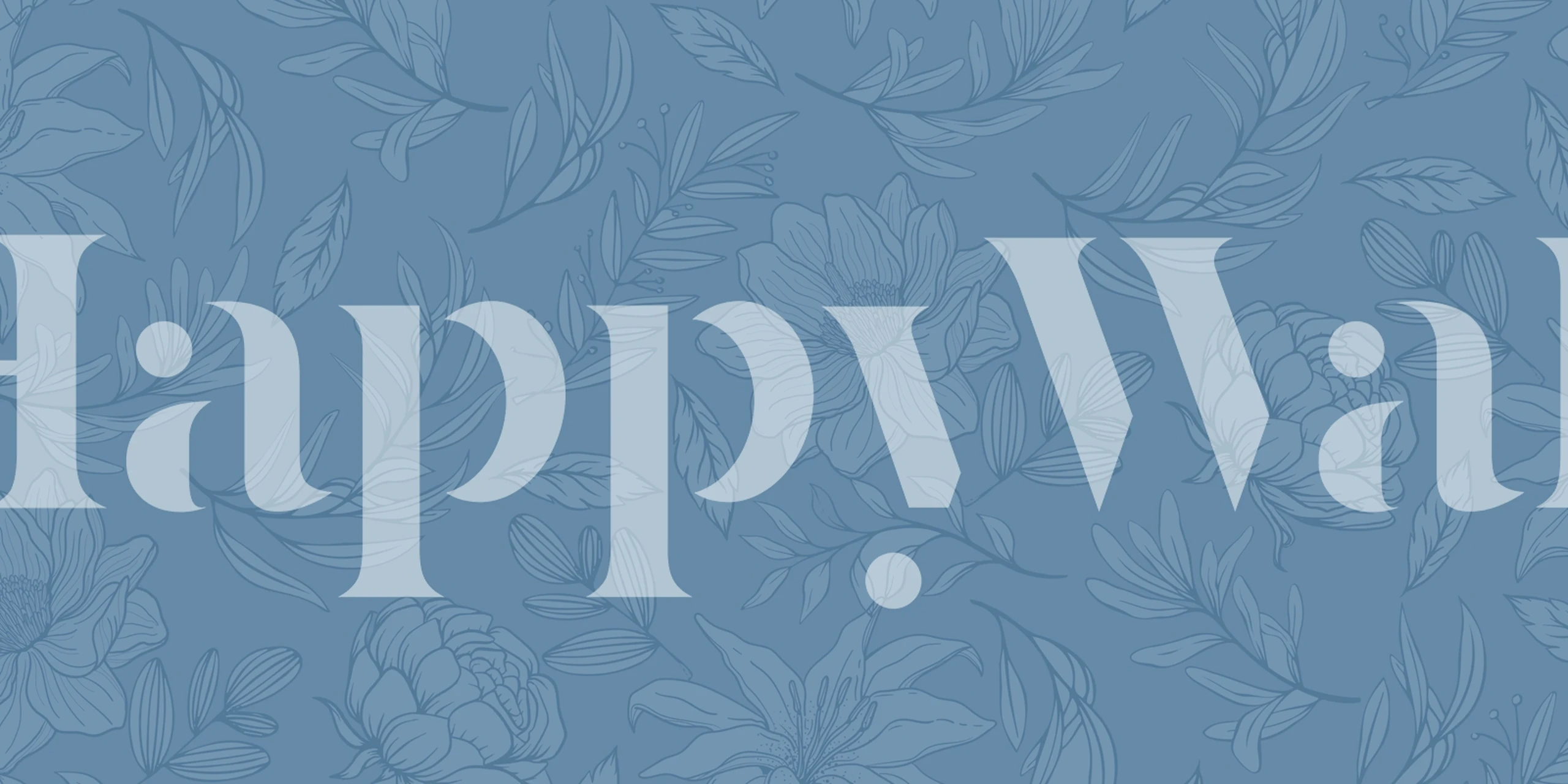 Floral pattern in shades of blue with leaves and blossoms wallpaper