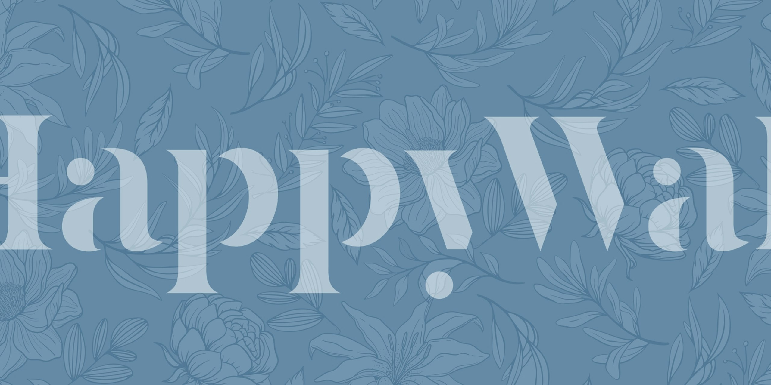 Floral pattern in shades of blue with leaves and blossoms wallpaper