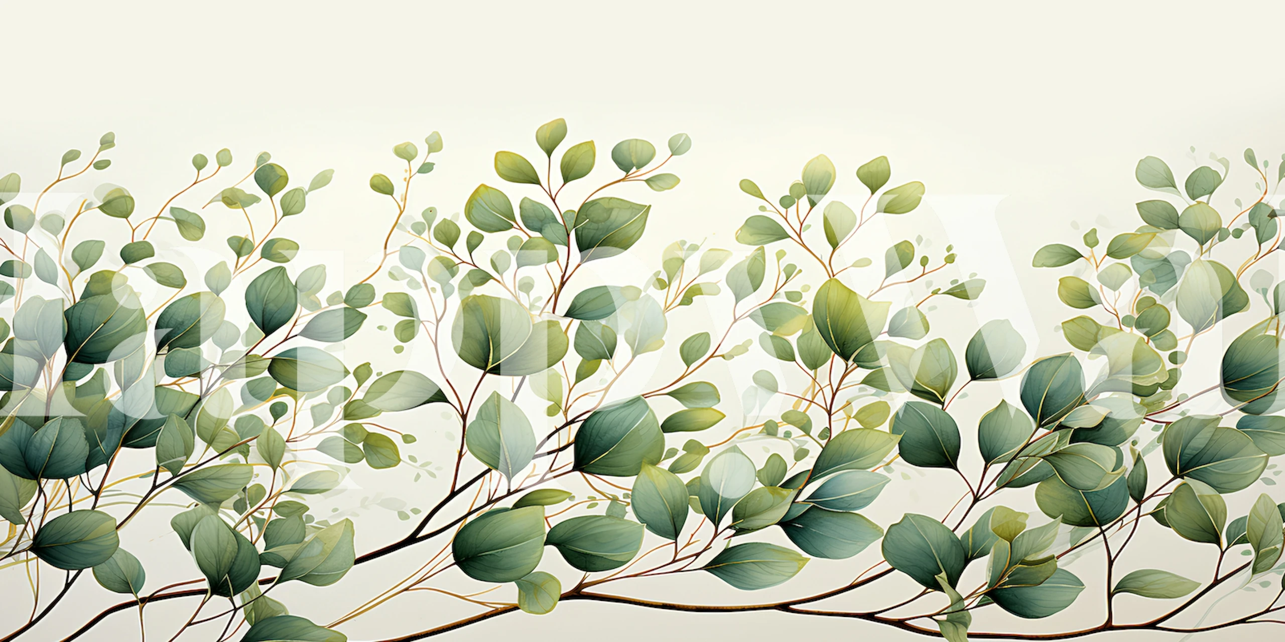 Fotomural vinílico de parede de folhas botânicas verdes para uma decoração interior tranquila