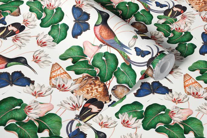 Exotic Vintage Hummingbird Junglewallpaper roll