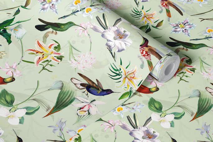 Tropical Vintage Hummingbird Junglewallpaper roll
