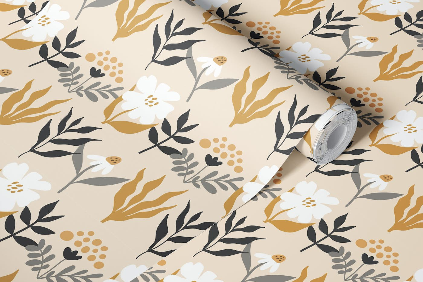 Mid century autumn flowers wallpaper roll