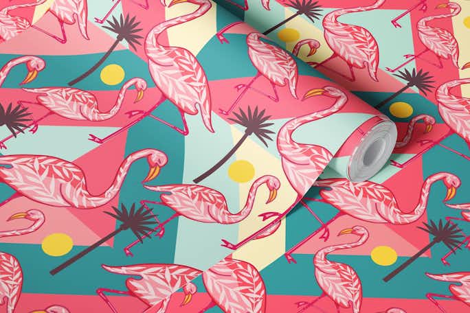 Retro tropical flamingowallpaper roll