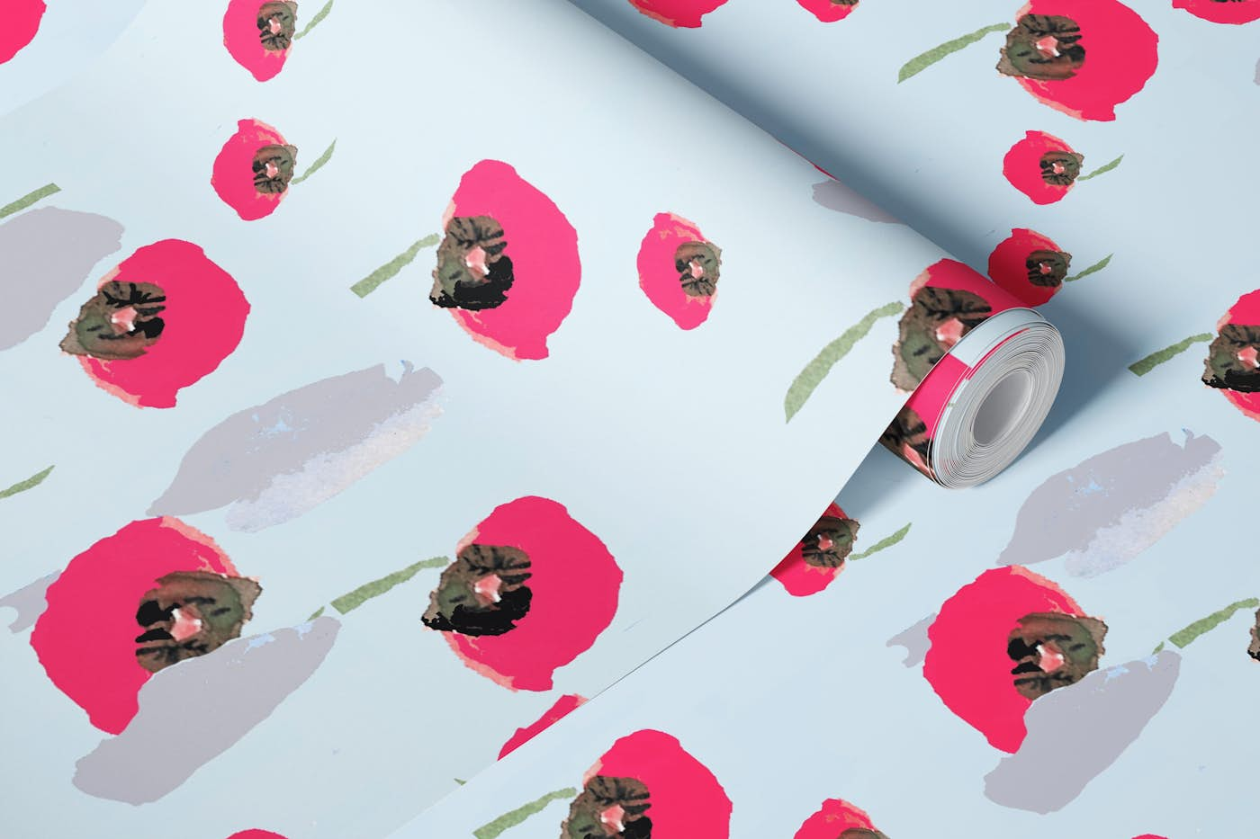 Poppy pink wallpaper roll