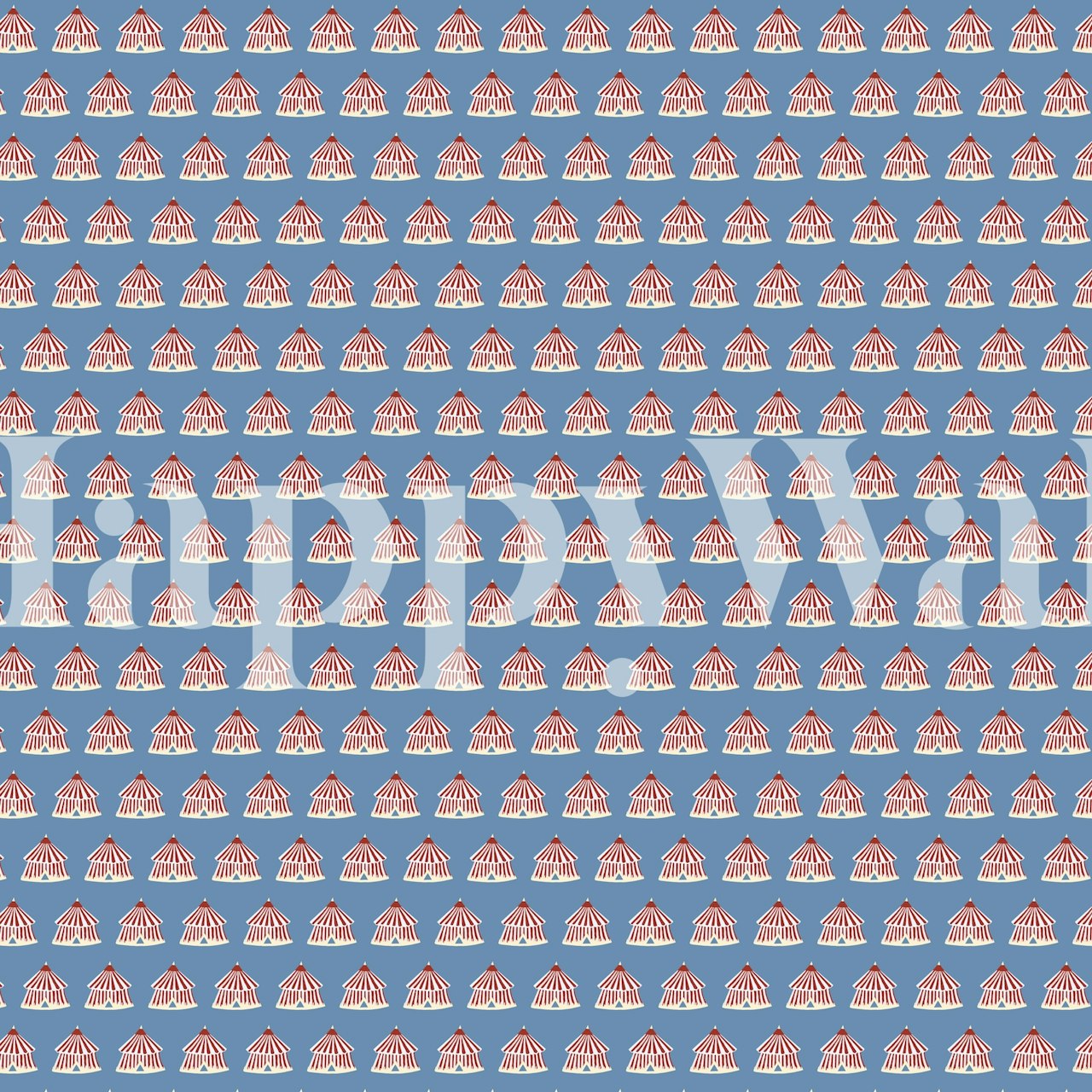 Vintage circus tents in red and white on blue background wallpaper