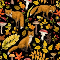 Autumn foxes on black wallpaper