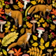 Autumn foxes on black