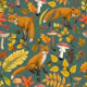 Autumn foxes on pine green