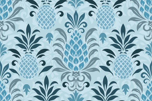 Modern Monochrome Pineapple Damask Teal Blue