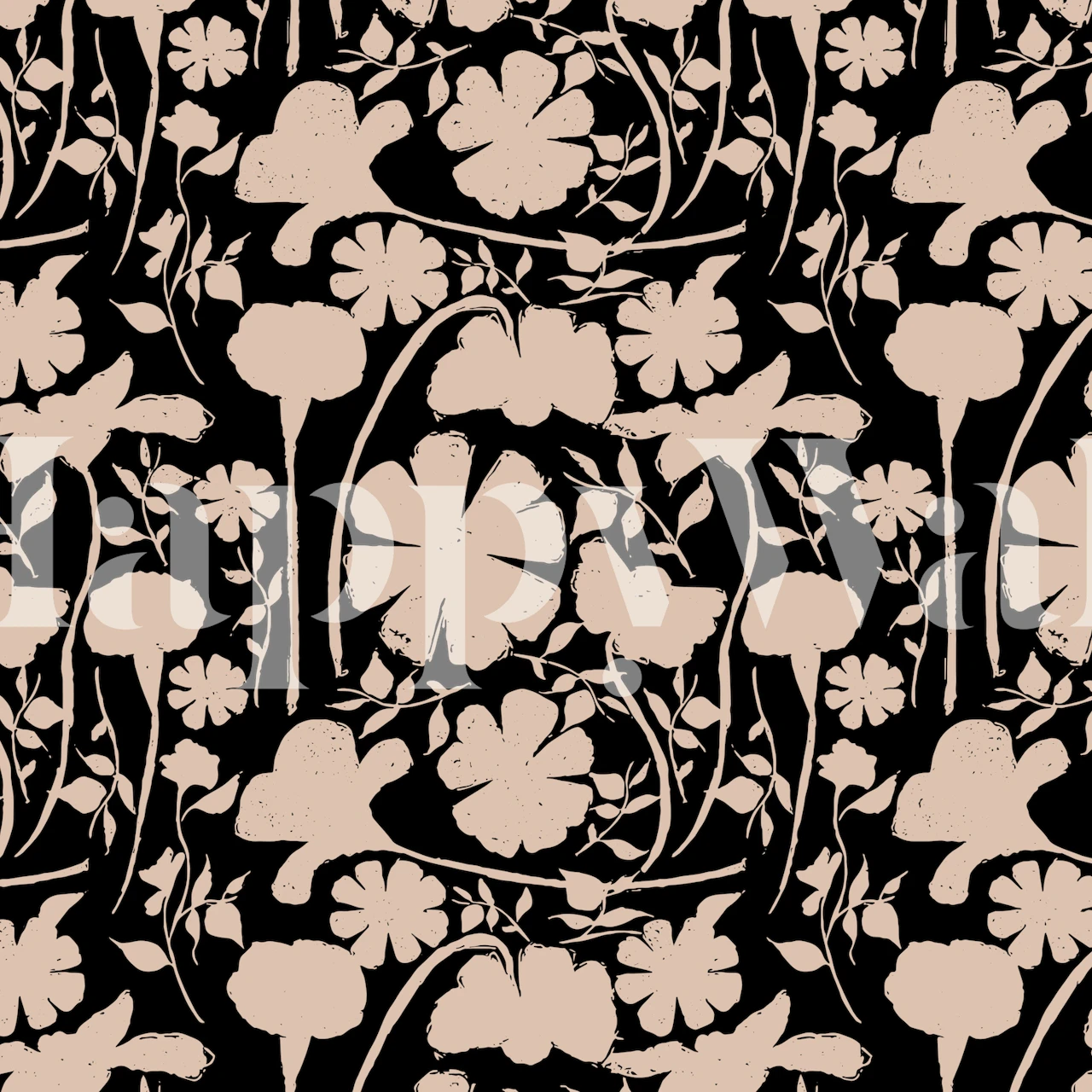 Papel de parede Blooming Silhouettes Mocha em um quarto