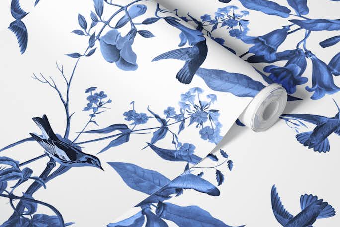 Blue Hummingbirds and Flowerswallpaper roll