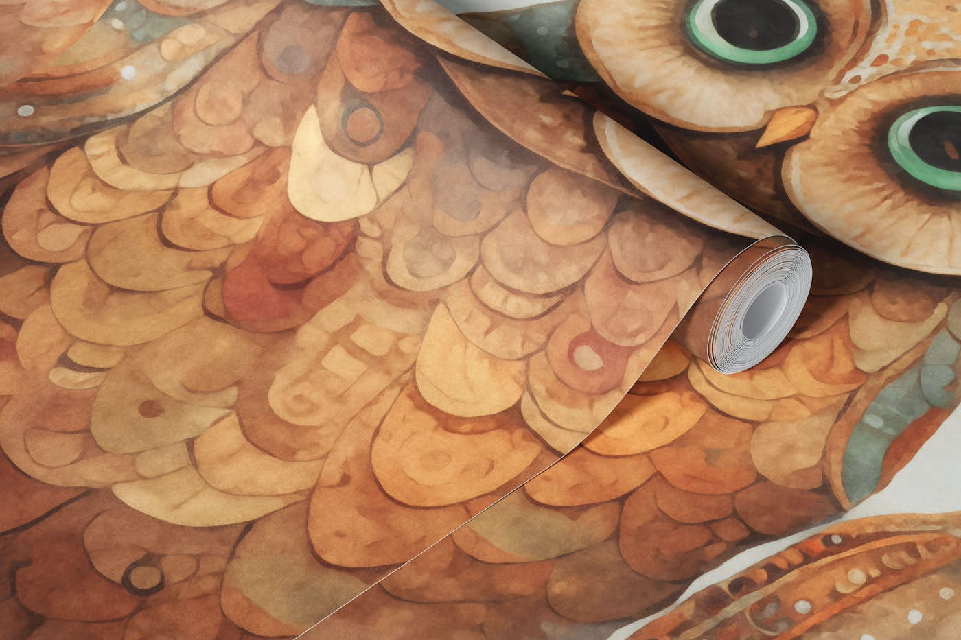 Whimsical Autumn Owls Cut Wildlife Illustration wallpaper roll