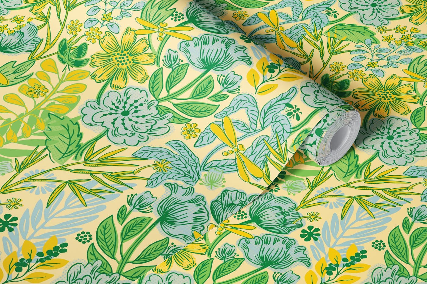 Wildflowers bright yellow wallpaper roll