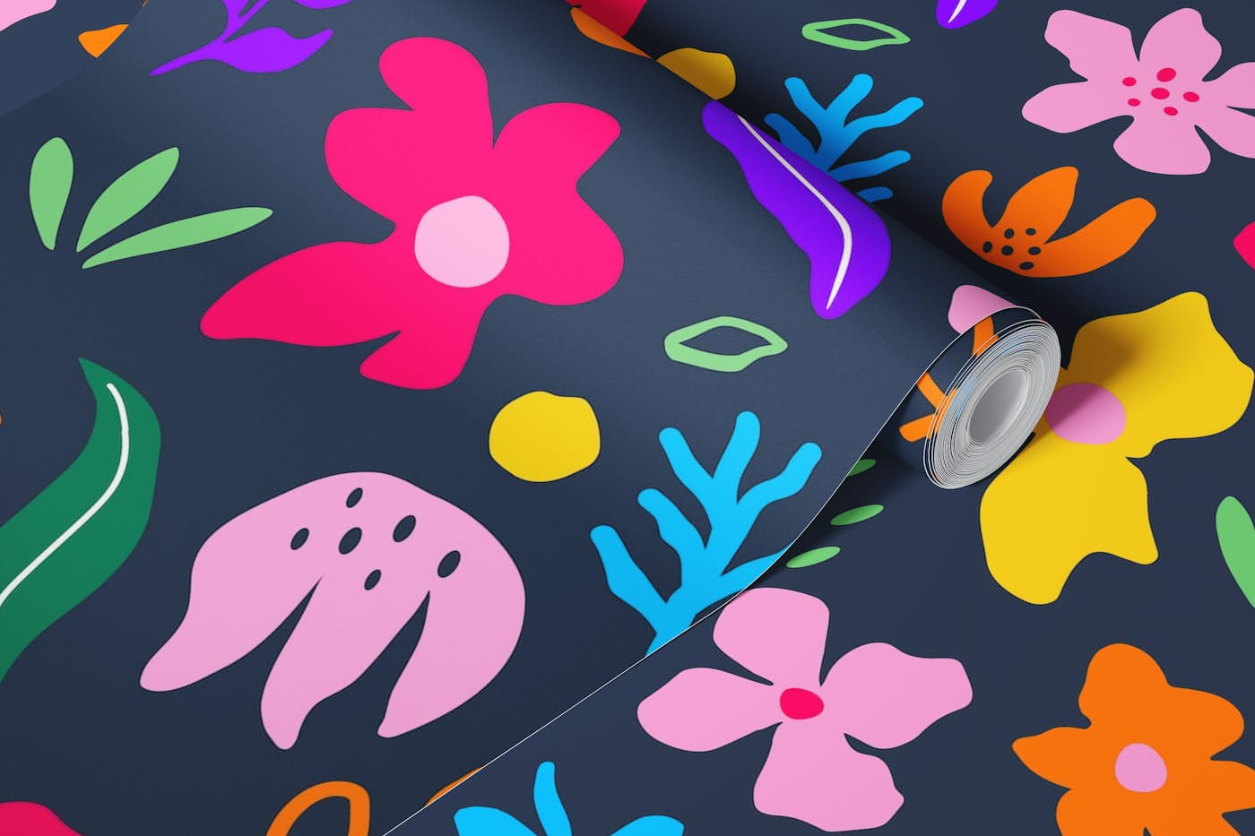 Colorful Abstract Floral Navy Blue wallpaper roll