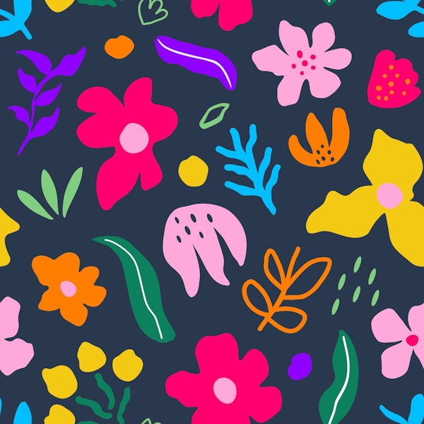 Colorful Abstract Floral Navy Blue