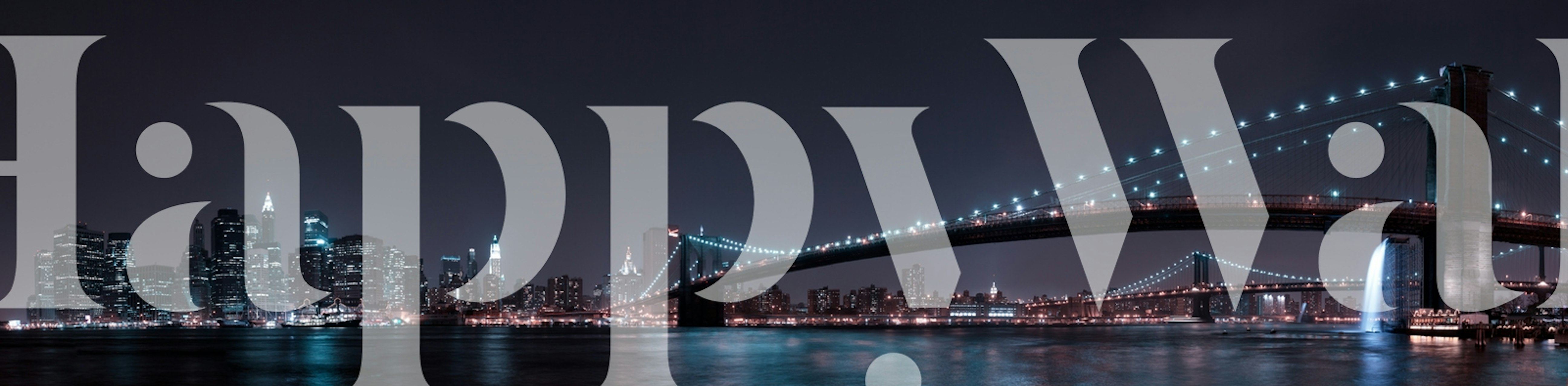 Manhattan skyline at night with Brooklyn Bridge, blue tones, contemporary wallpaper