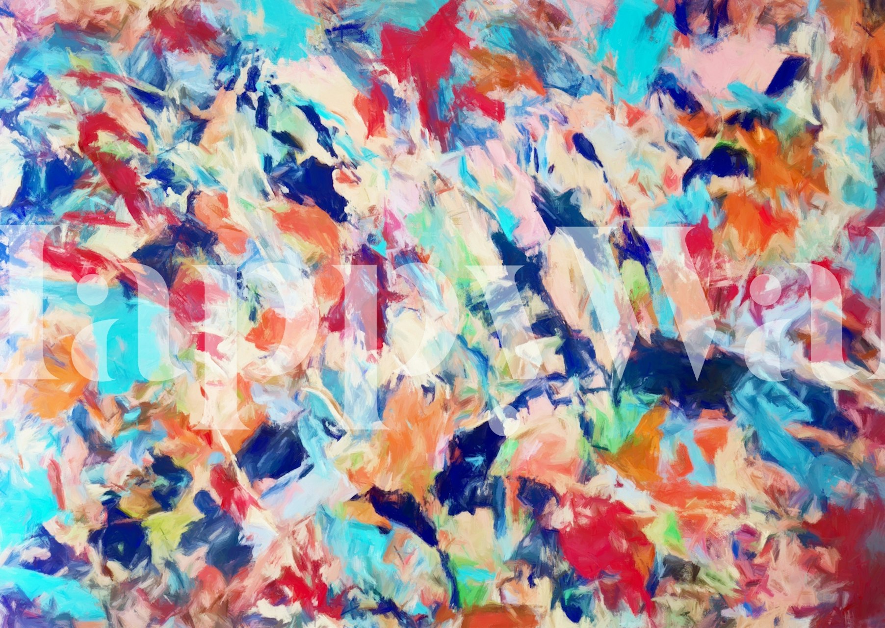 Farverigt abstrakt vægmaleri Colored Brush Strokes 6 med dynamiske blå, røde, pink og gule mønstre