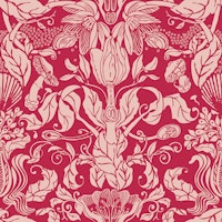 Botanical damask and shell red magenta tapete