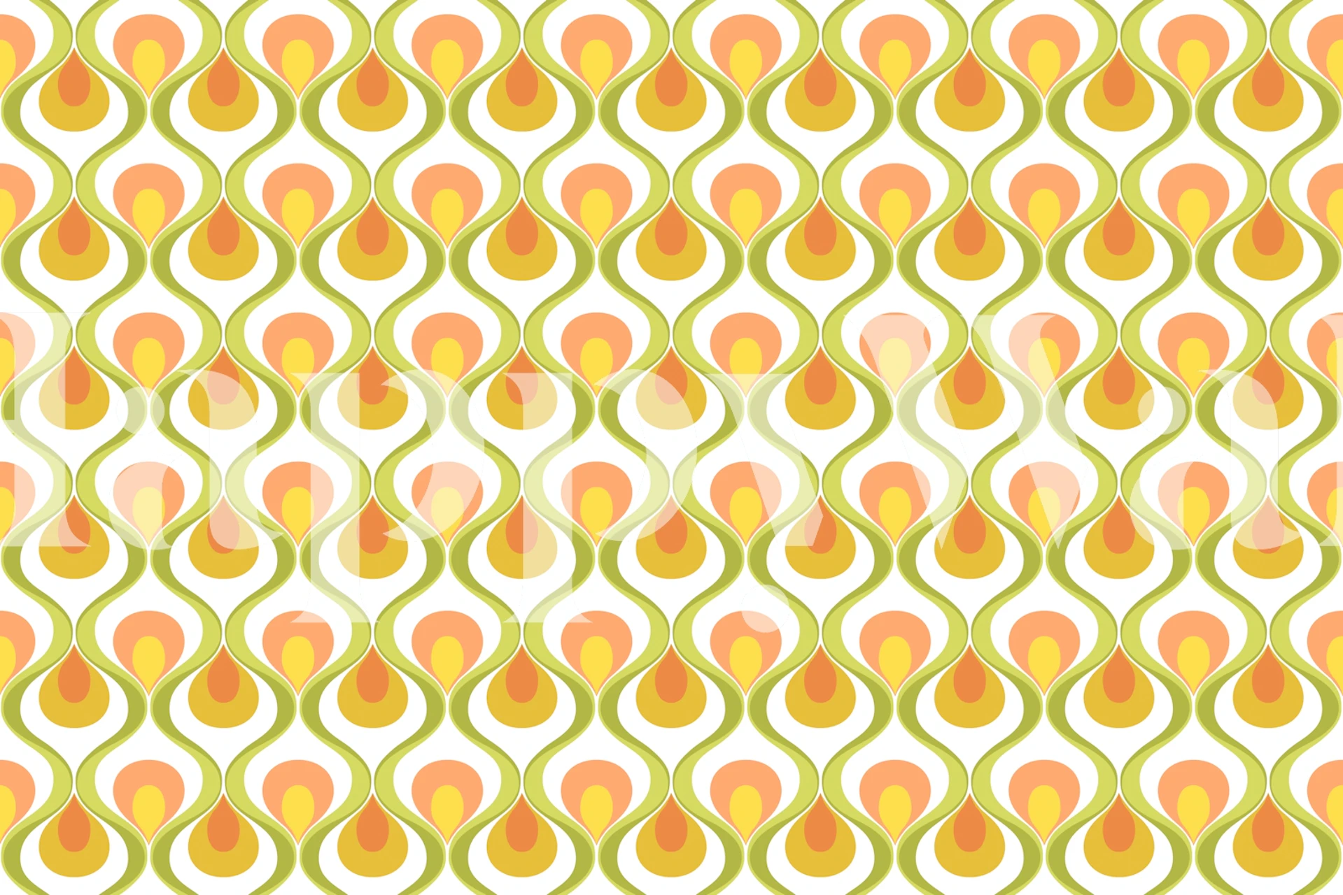 Colorful teardrop pattern in orange and green wallpaper