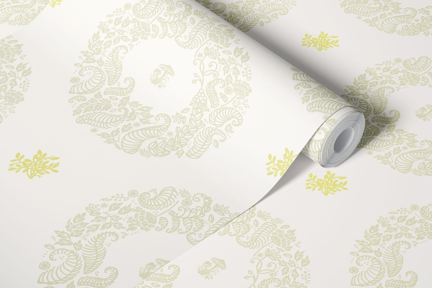 Natural medallion light beige wallpaper roll