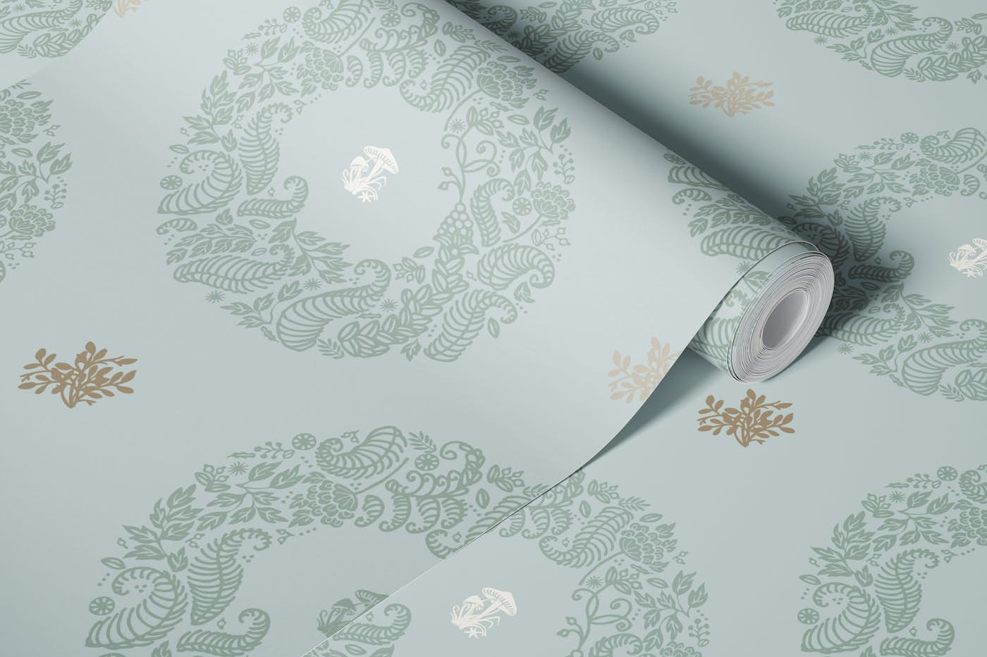 Neutral shabby chic medallion wallpaper roll