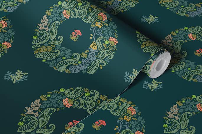 Green mossy scandi wreathswallpaper roll