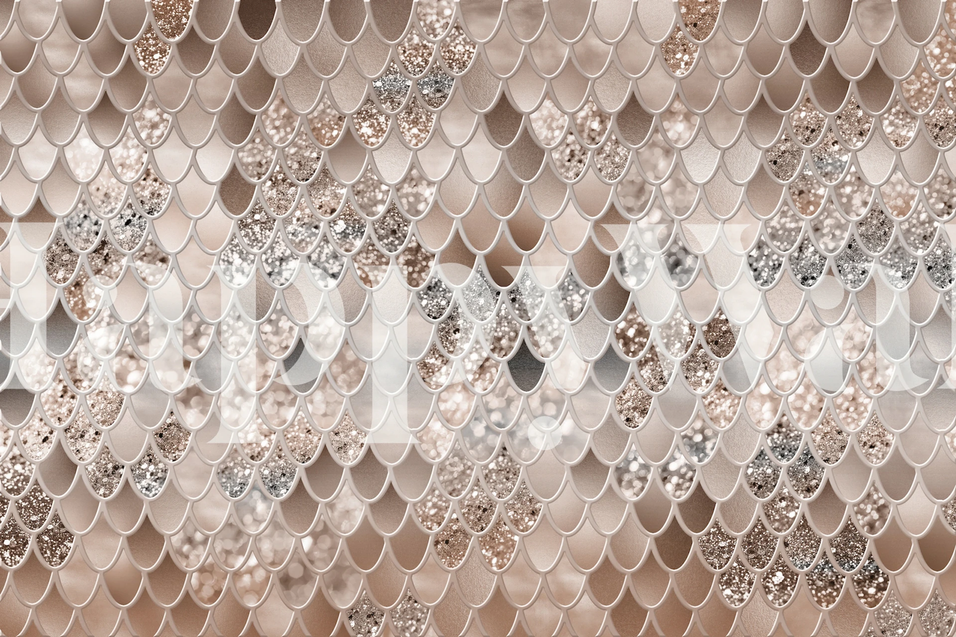 Glamorous mermaid scales in soft pink, gold, and silver wallpaper
