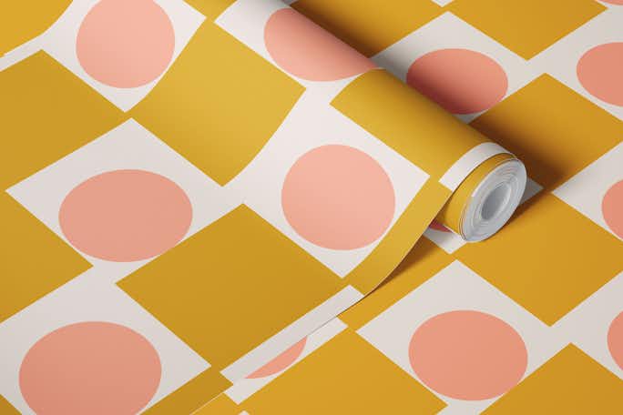 Geometric Shapes in Goldenrod and Blush Pinkwallpaper roll