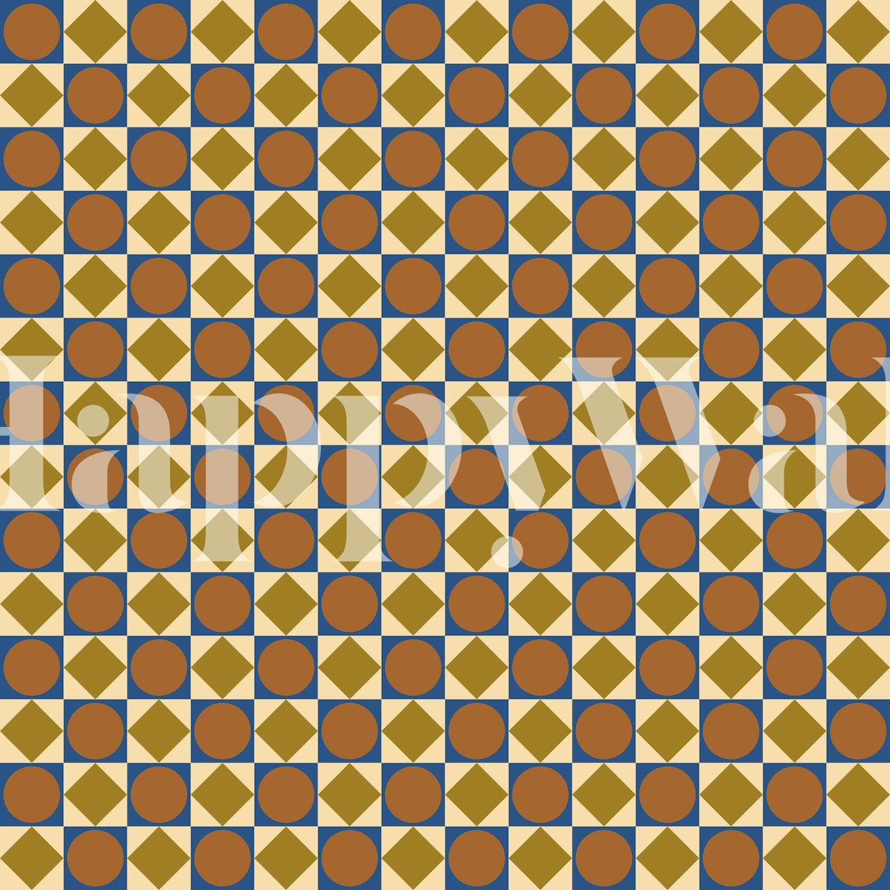 Geometric shapes in brown, blue, and beige pattern wallpaper
