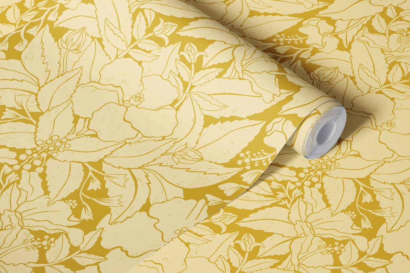 Hibiscus Damask Yellow wallpaper roll