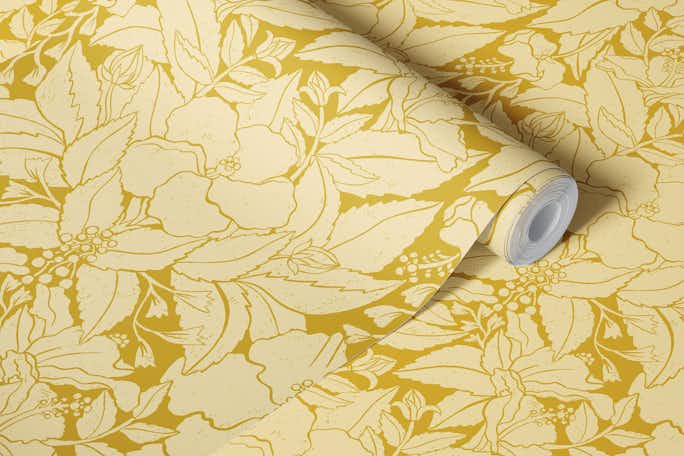 Hibiscus Damask Yellowwallpaper roll