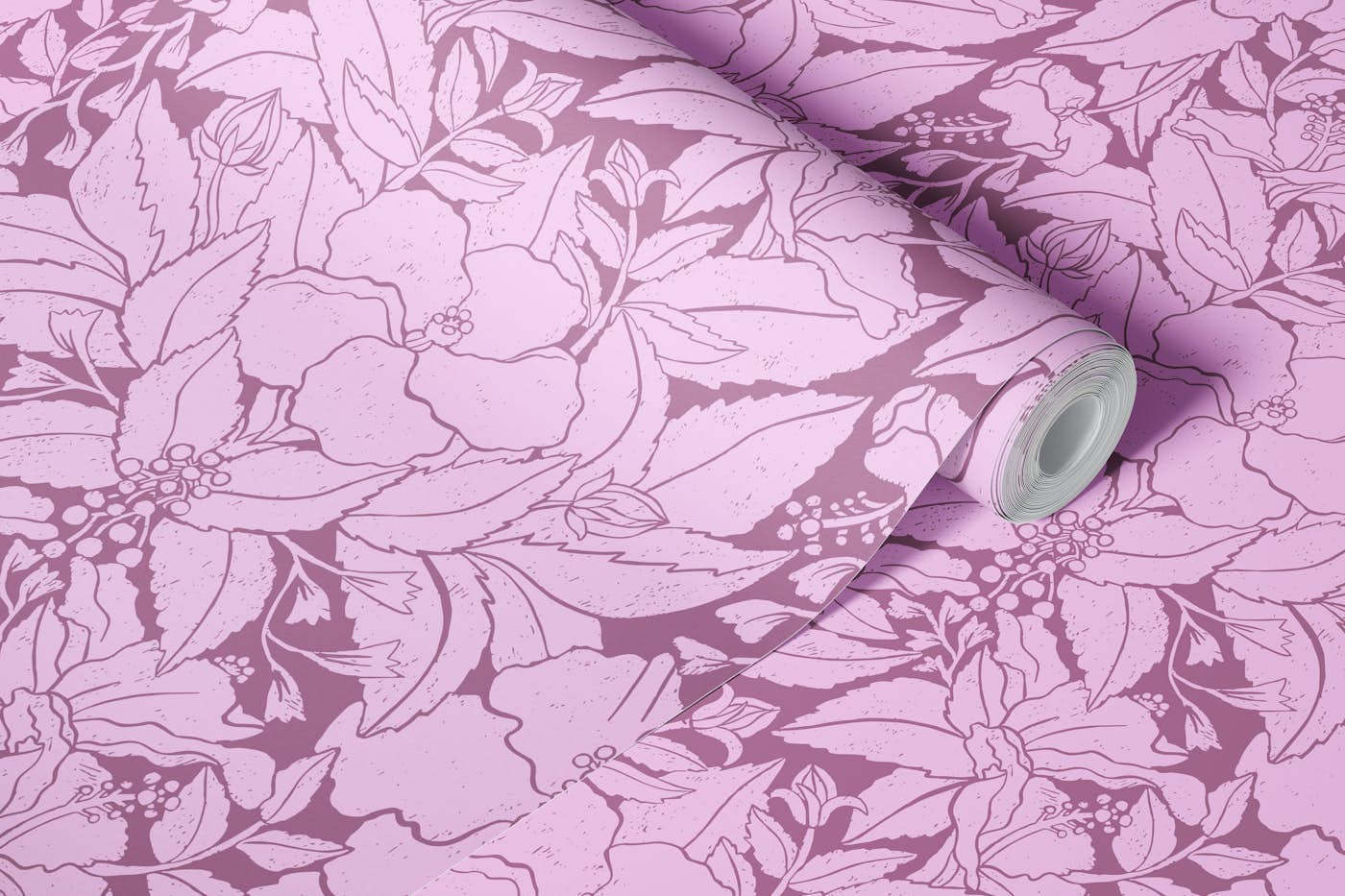 Hibiscus Damask Purple wallpaper roll