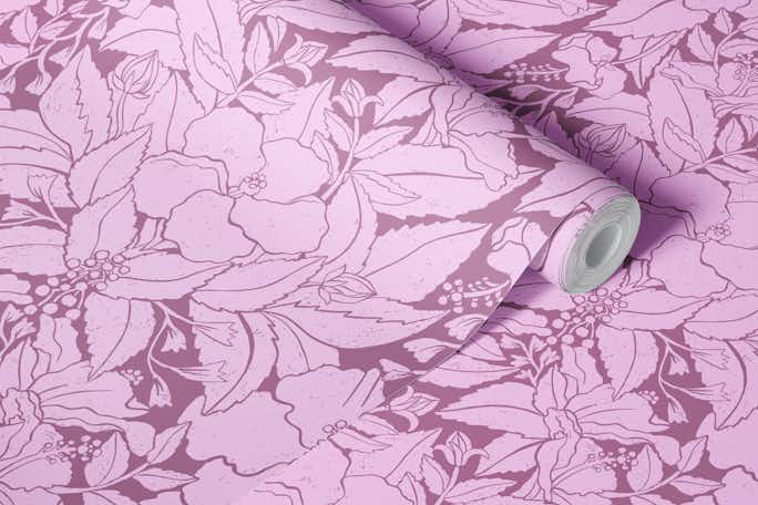 Hibiscus Damask Purplewallpaper roll