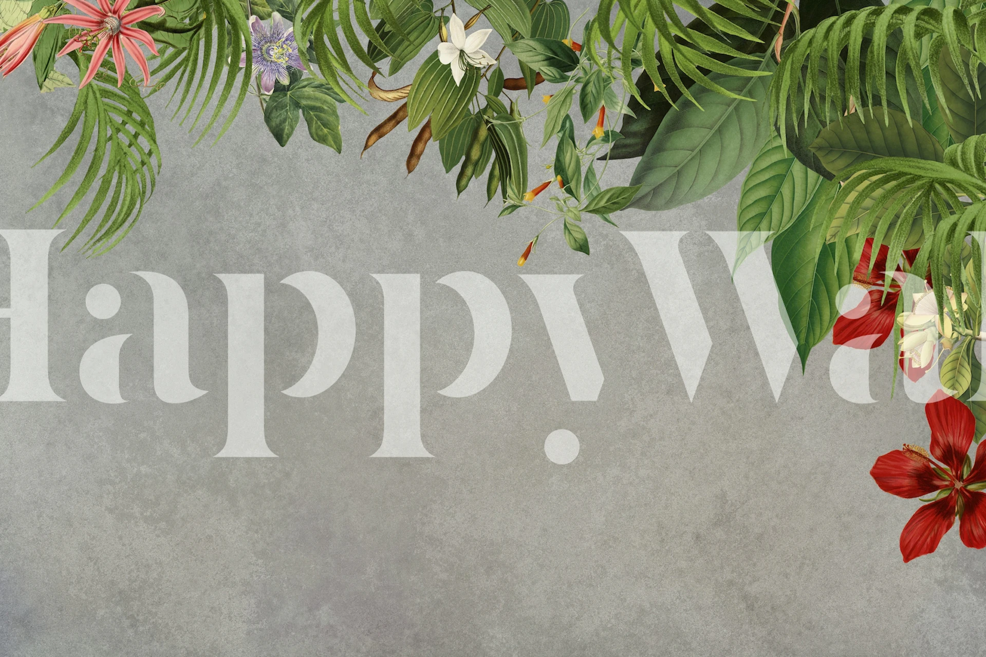 Floral and leafy designs with concrete background wallpaper