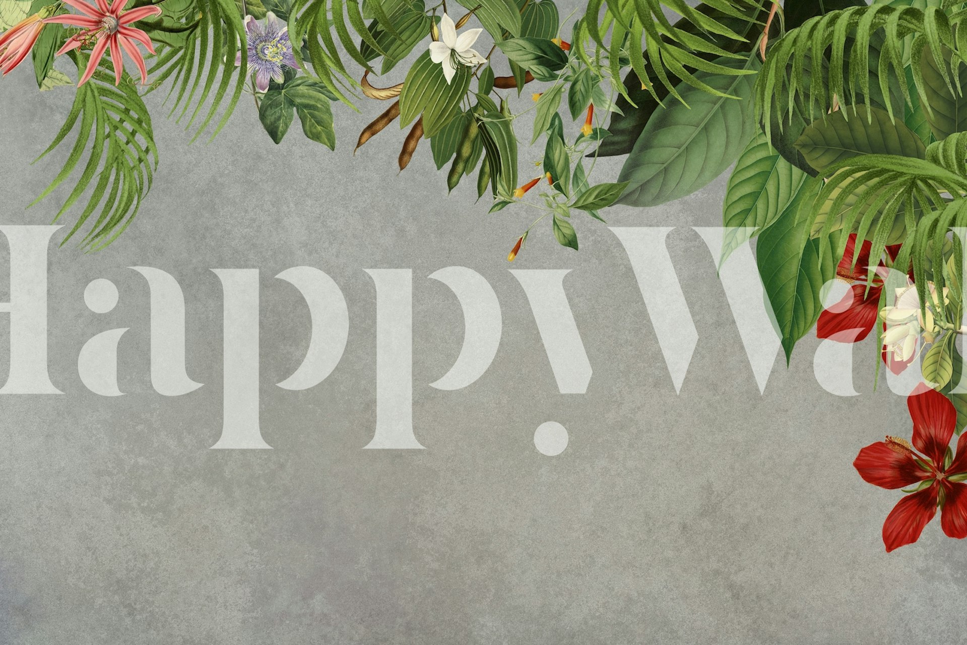 Floral and leafy designs with concrete background wallpaper